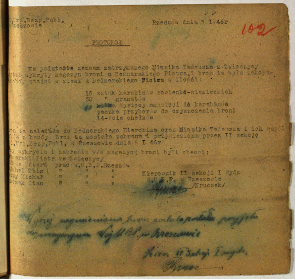 Protokół z likwidacji magazynu broni Placówki 22a sporządzony przez Bronisława Kruczka (kopia ze zbiorów autora)